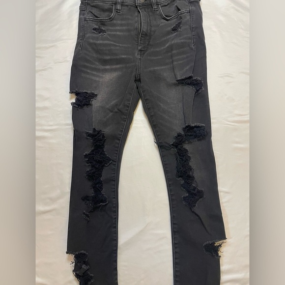 American eagle next level stretch size 6 black super highrise distressed jegging - Picture 2 of 7